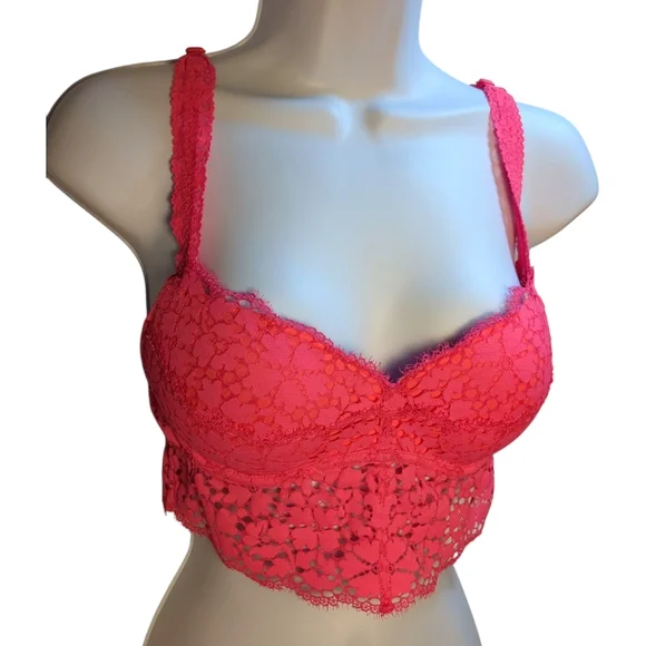 Victoria's Secret Pink Eyelash Lace Push Up Hot Pink Bra Bralette Small/P - Picture 2 of 6